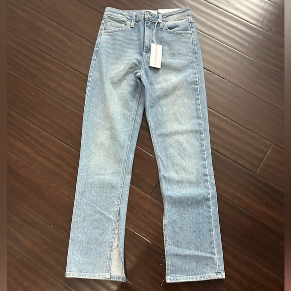 NWT Just Black Denim Blue Women's Jeans Size 26 Long Line Slim Slit Straight - Picture 1 of 7